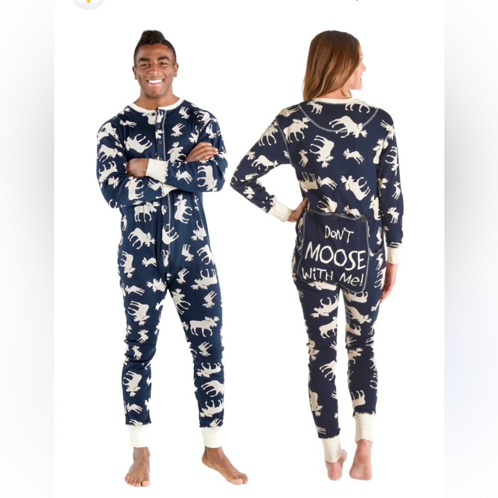 Lazy one Moose printed flapjack Butt flap one piece pajama ribbed cotton S